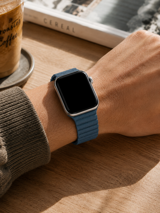 Blue Leather Fold Back Strap for Apple Watch