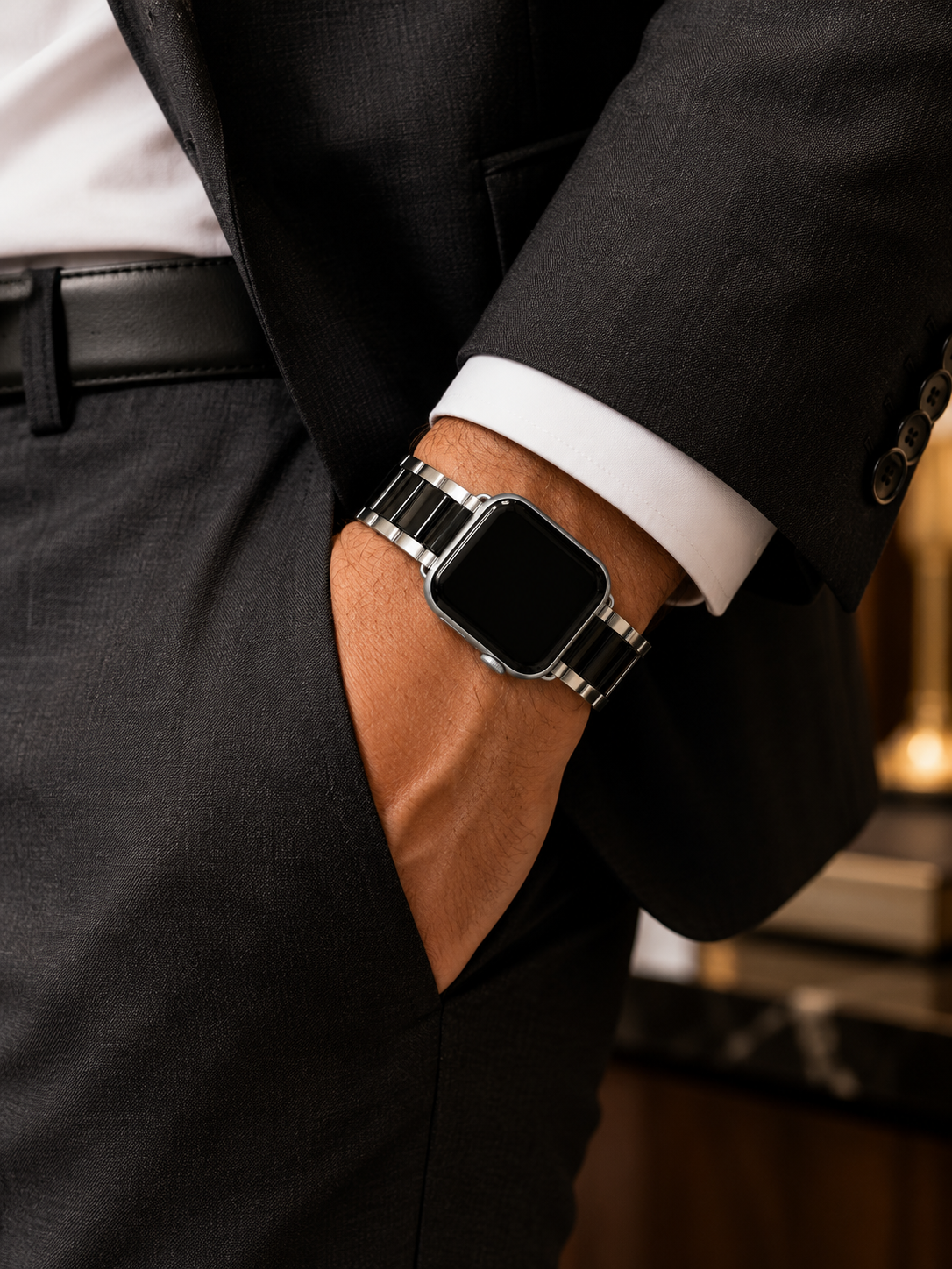 Black & Stainless Steel Heritage 3 Link Bracelet for Apple Watch