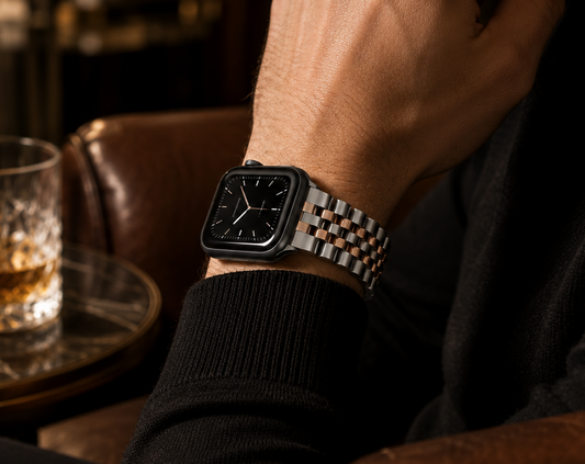 Silver Rose Gold Trim Heritage Link Strap for Apple Watch