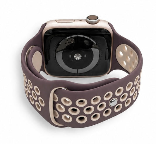 Mauve Beige Sports Silicone Perforated Strap for Apple Watch