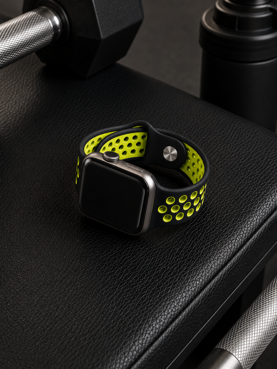 Black and yellow sports silicone perforated strap for Apple Watch 