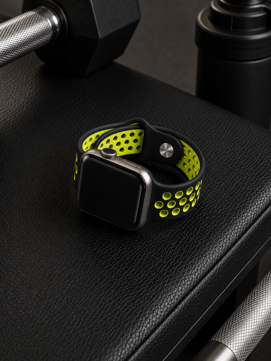Black Yellow Sports Silicone Perforated Strap for Apple Watch