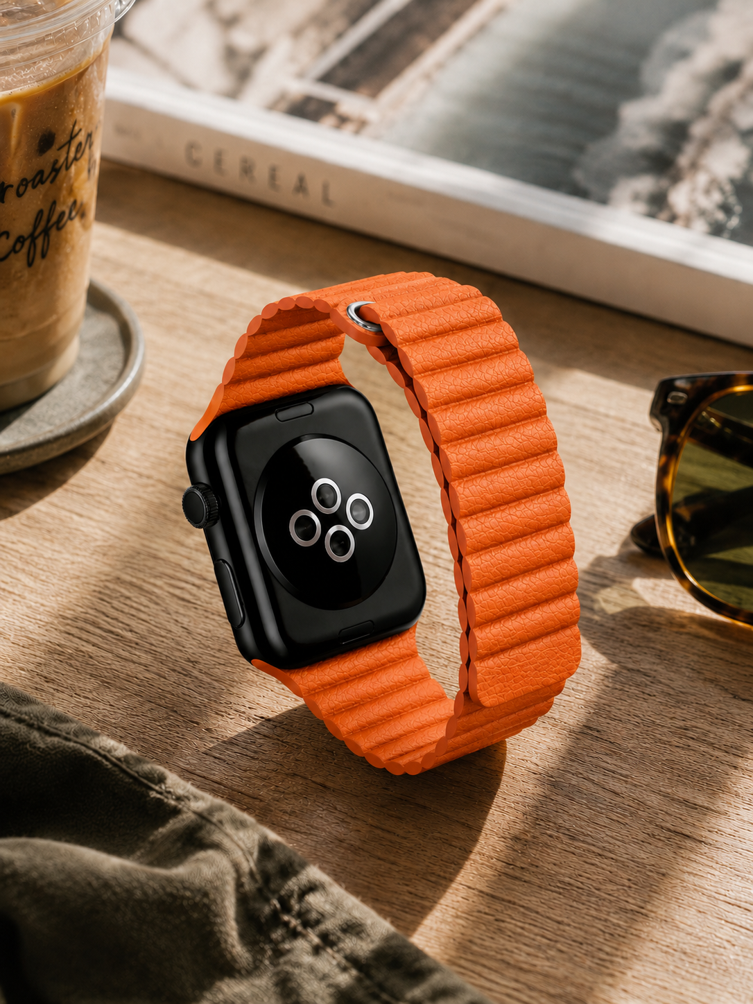 Orange Magnetic Leather Strap for Apple Watch