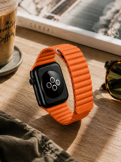 Orange Magnetic Leather Strap for Apple Watch