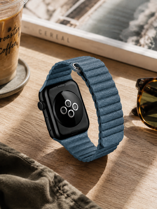 Blue Leather Fold Back Strap for Apple Watch