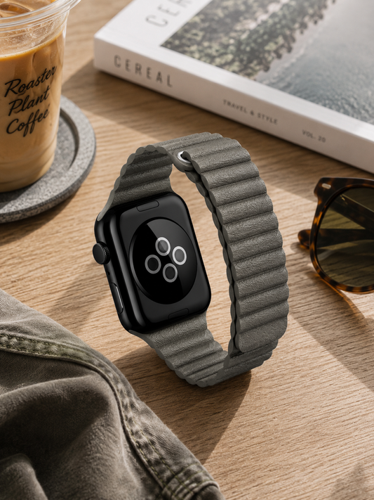 Grey Leather Fold Back Strap for Apple Watch