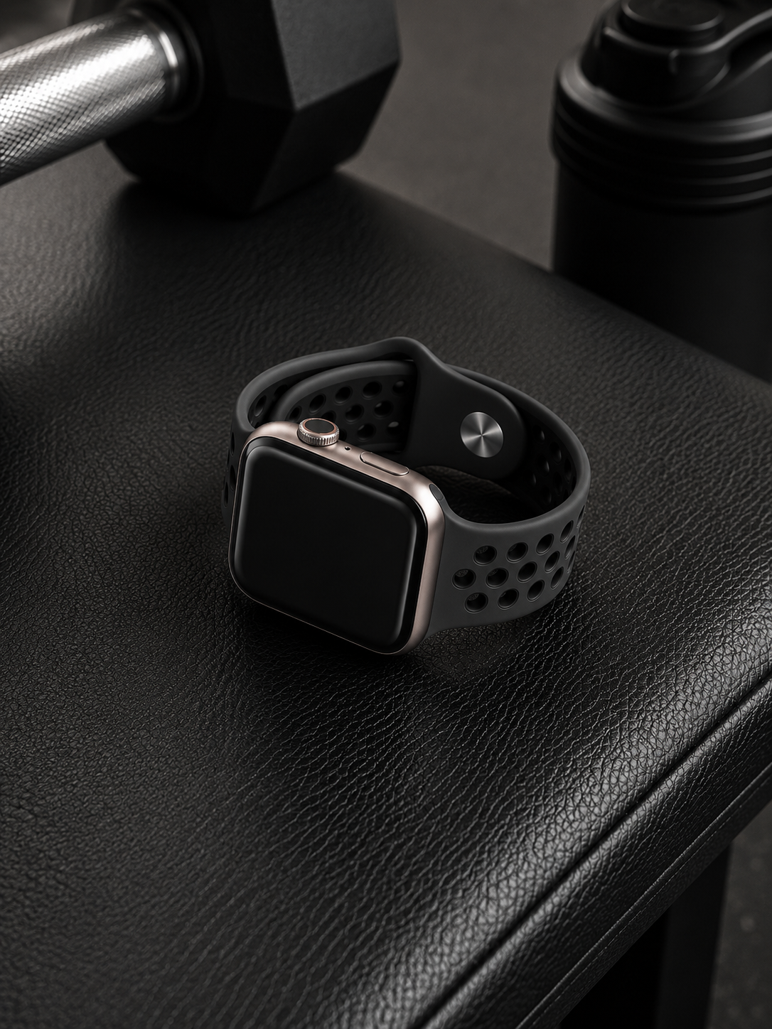 Black sports silicone loop perforated strap for Apple Watch 
