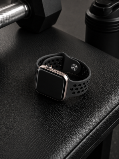 Black sports silicone loop perforated strap for Apple Watch 
