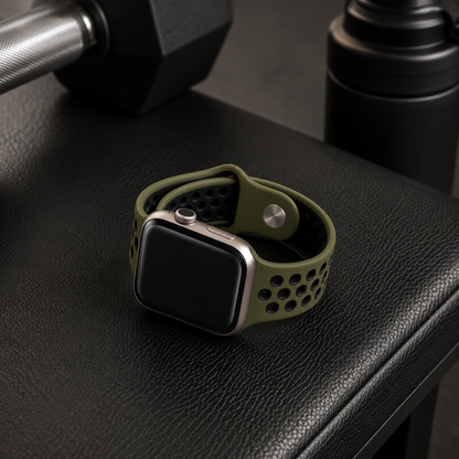 Green and black sports silicone perforated strap for Apple Watch 