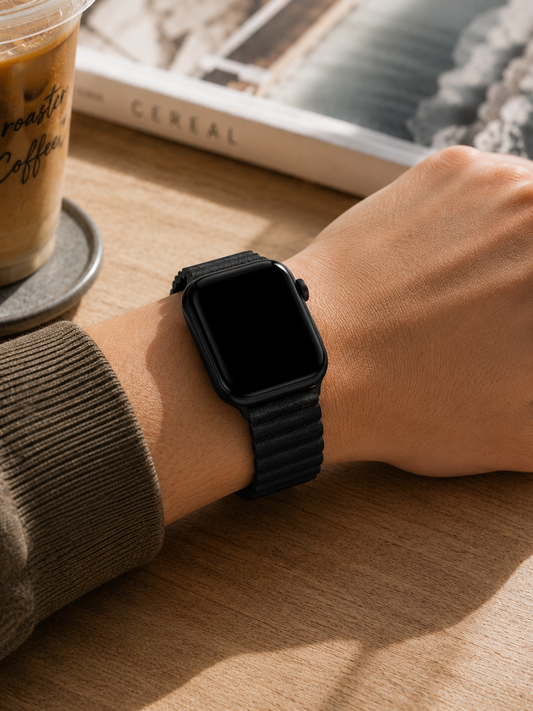 Black Leather Fold Back Strap for Apple Watch