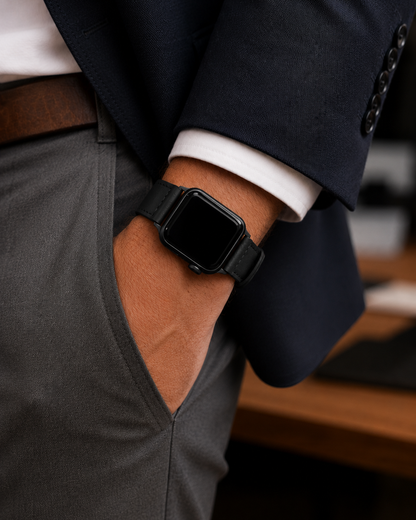 Black Classic Leather Strap for Apple Watch