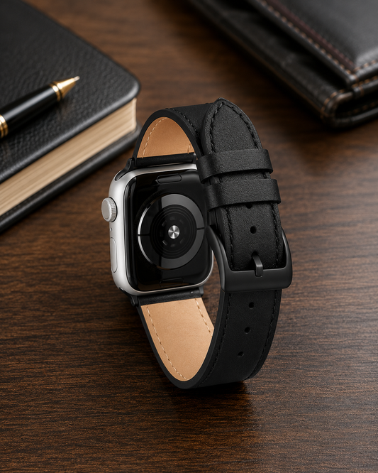 Black classic style leather strap for Apple Watch 