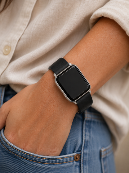 Black Leather Buckle & Tuck Strap for Apple Watch