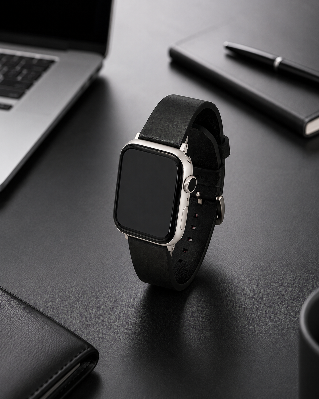 Black Leather Buckle & Tuck Strap for Apple Watch