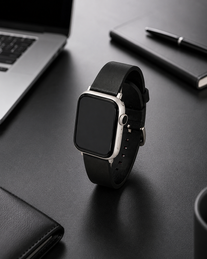 Black Leather Buckle & Tuck Strap for Apple Watch