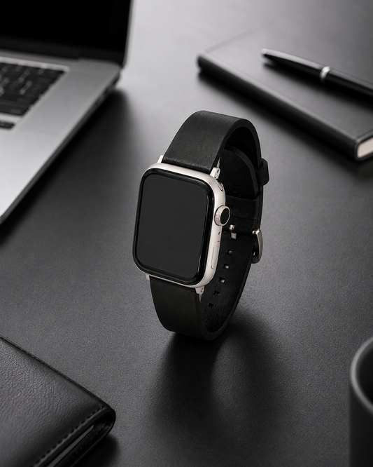 Black Leather Buckle & Tuck Strap for Apple Watch