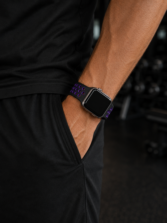 Black Purple Sports Silicone Perforated Strap for Apple Watch