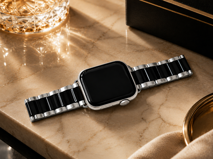 Black & Stainless Steel Heritage 3 Link Bracelet for Apple Watch