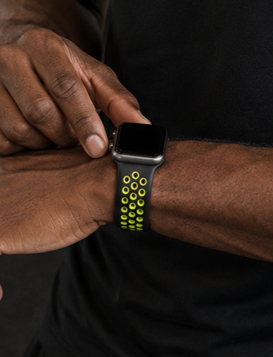 Black Yellow Sports Silicone Perforated Strap for Apple Watch