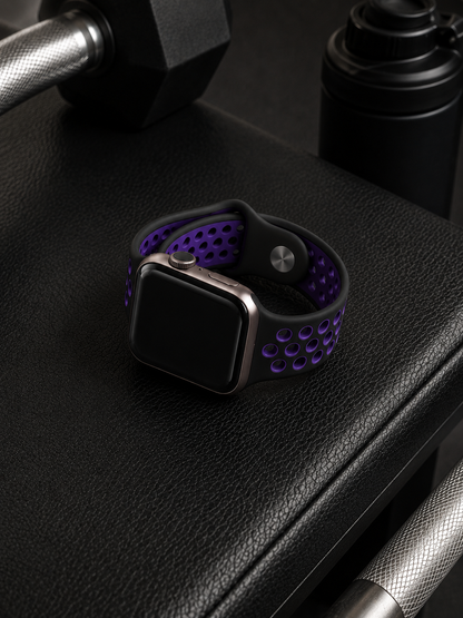 Black and purple sports silicone perforated strap for Apple Watch 