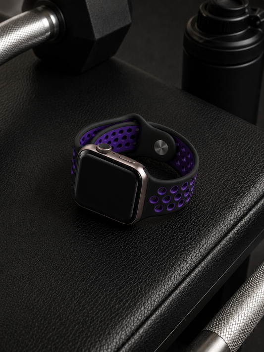Black Purple Sports Silicone Perforated Strap for Apple Watch