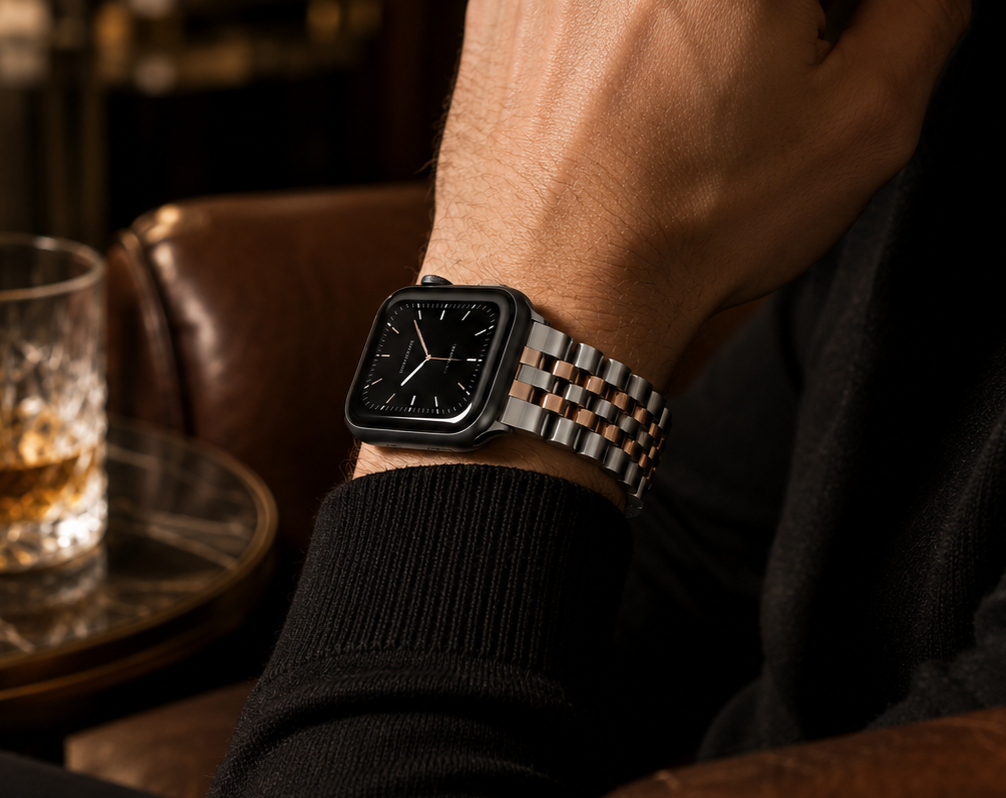Silver Rose Gold Trim Heritage Link Strap for Apple Watch