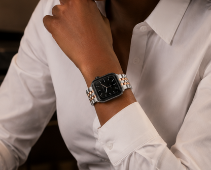 Silver Rose Gold Trim Heritage Link Strap for Apple Watch