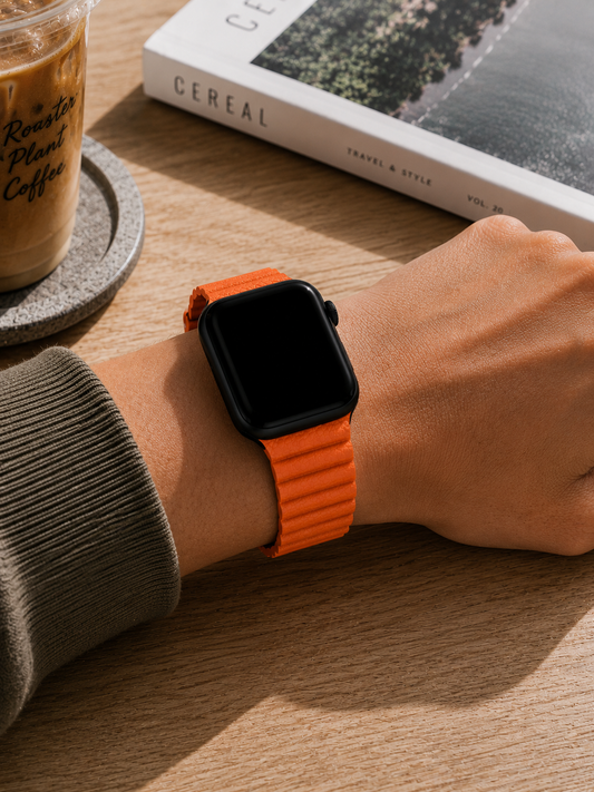Orange Leather Fold Back Strap for Apple Watch